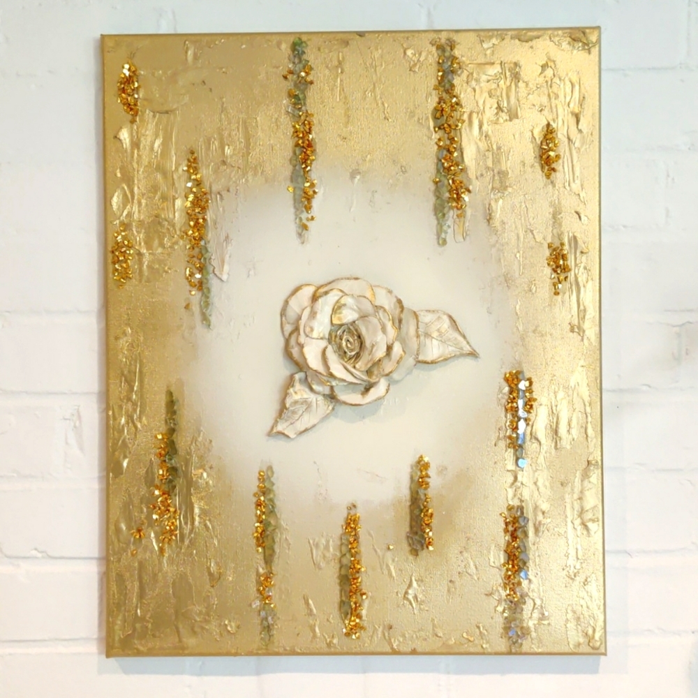 Original Polymer Clay Flower Gold Painting